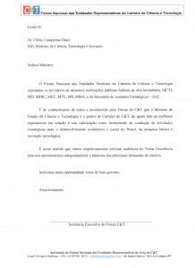 Carta do Fórum de C&T para Dr. Clélio Campolina Diniz
